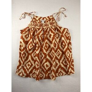 Haute Hippie Style Womens Orange Ikat Diamond Embroidered Cotton Tank Top Medium